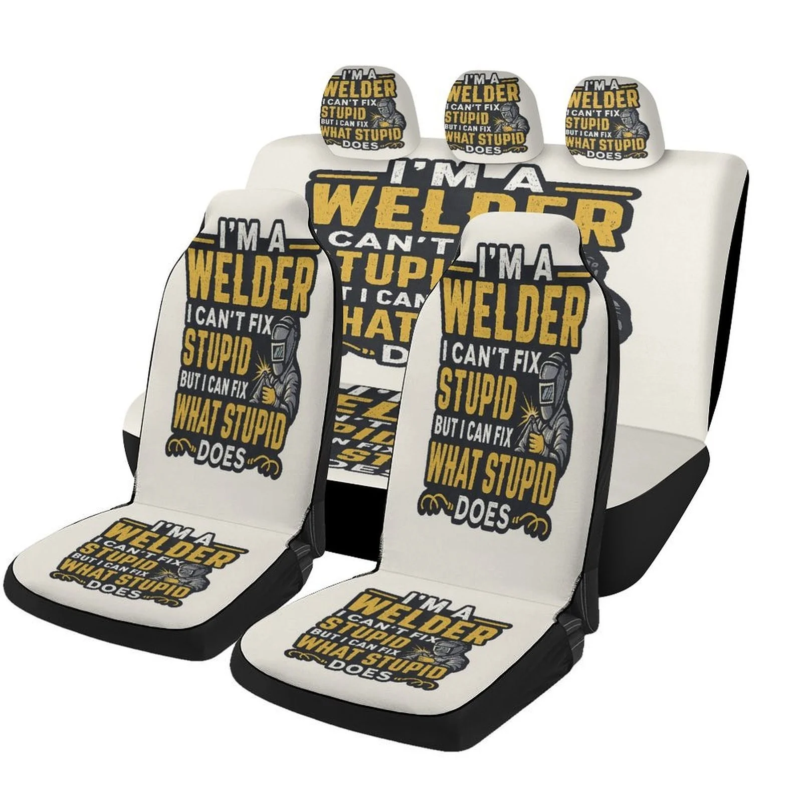 Welder Humor Sign Themed Car Seat Cover Set - Funny Welding Jokes Design, Fit For Most Cars, Durable Polyester, Machine Washable