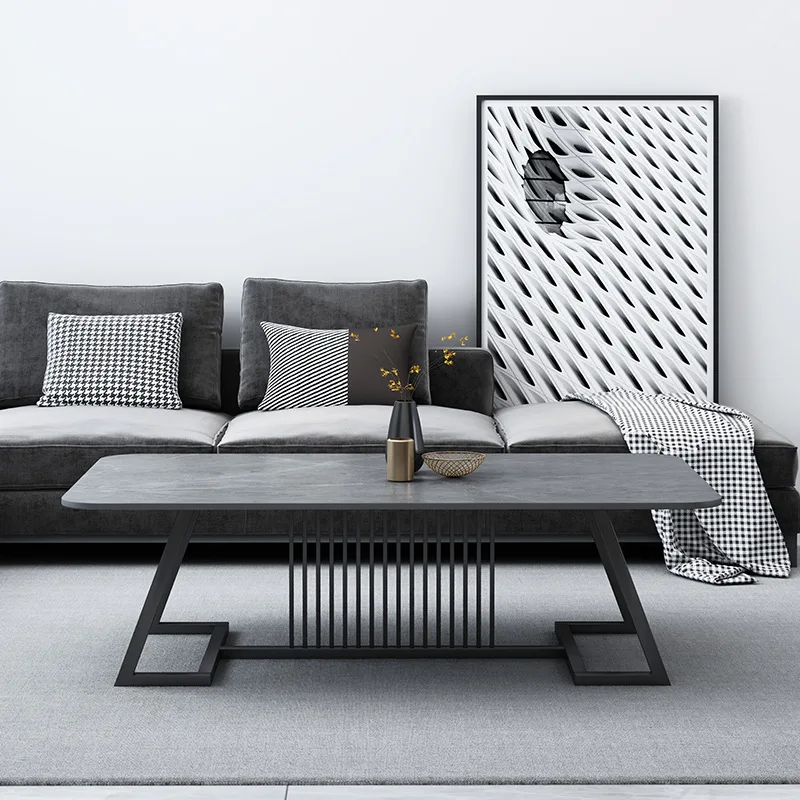 Rock slab coffee table light luxury modern simple rectangular marble tea table small apartment living room home creative tea
