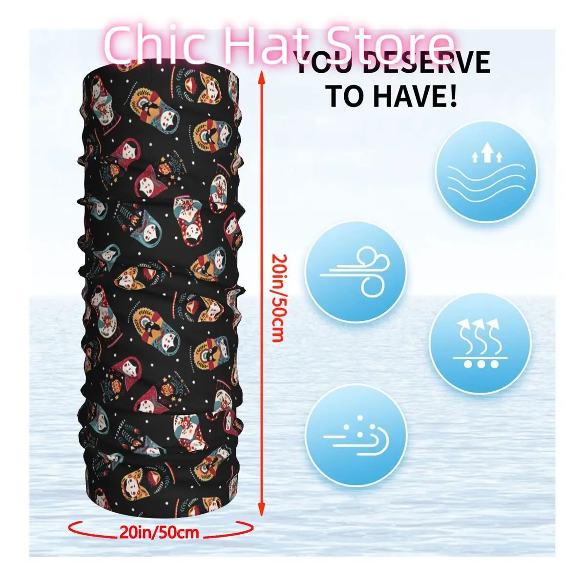 Russian Nesting Doll Scarf Neckerchief Neck Face Mask Polyester