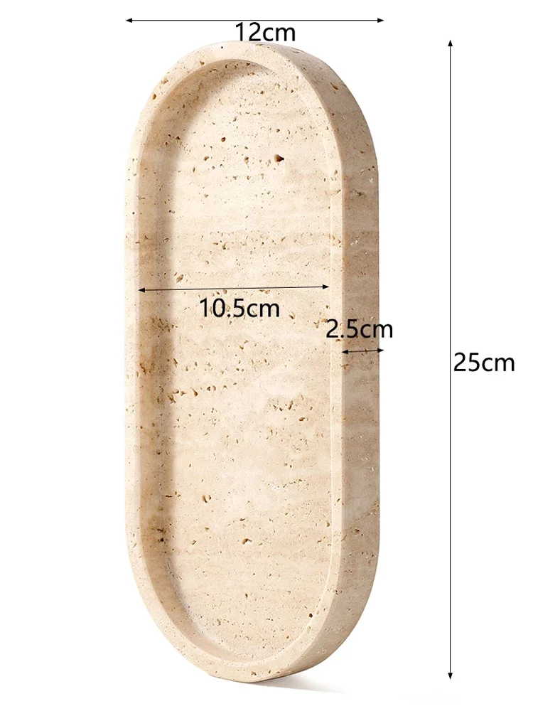 Scandinavian Simple Oval Tray Natural Beige Travertine Light Luxury Decorative Ornaments Home Makeup Jewelry Disp