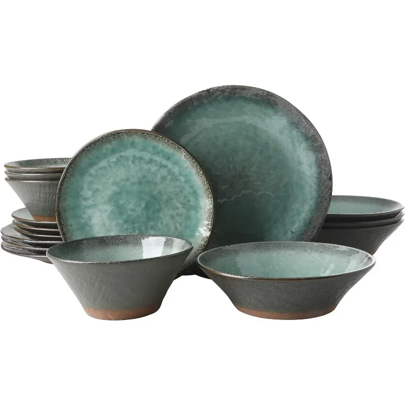 

Green Lantern Service for 4 (16 Piece) Double Bowl Dinnerware Set, Teal, Soft Gray, Dinnerware Set,Teal,