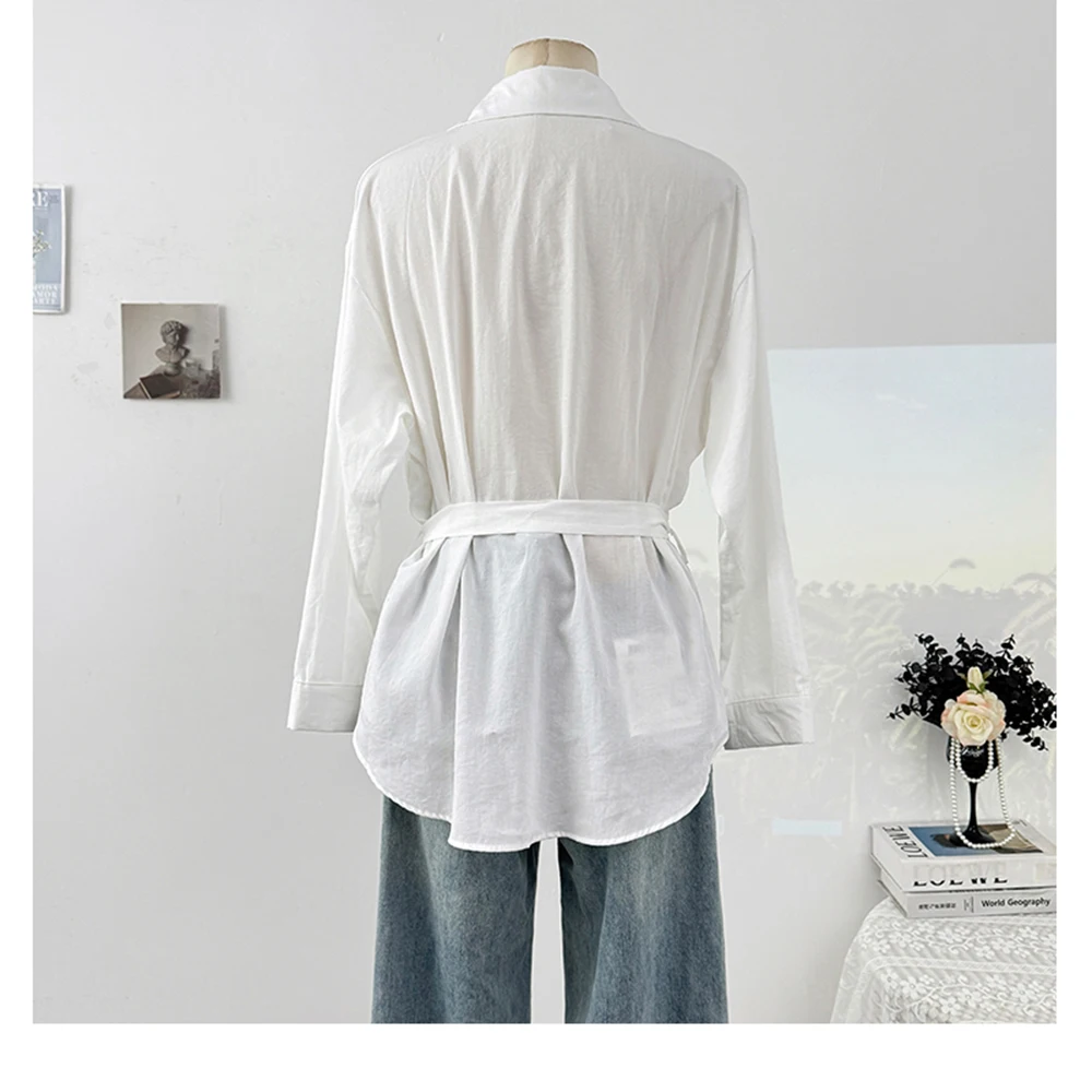 قميص نسائي مربوط بخصر واحد الصدر وياقة على شكل طية صدر وأكمام طويلة قميص عمل لخريف 2025 ملابس نسائية غير رسمية للتنقل #2