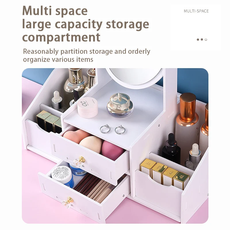 데스크탑 메이크업 거울 다기능 홈 서랍형 메이크업 거울 데스크탑 메이크업 수납함