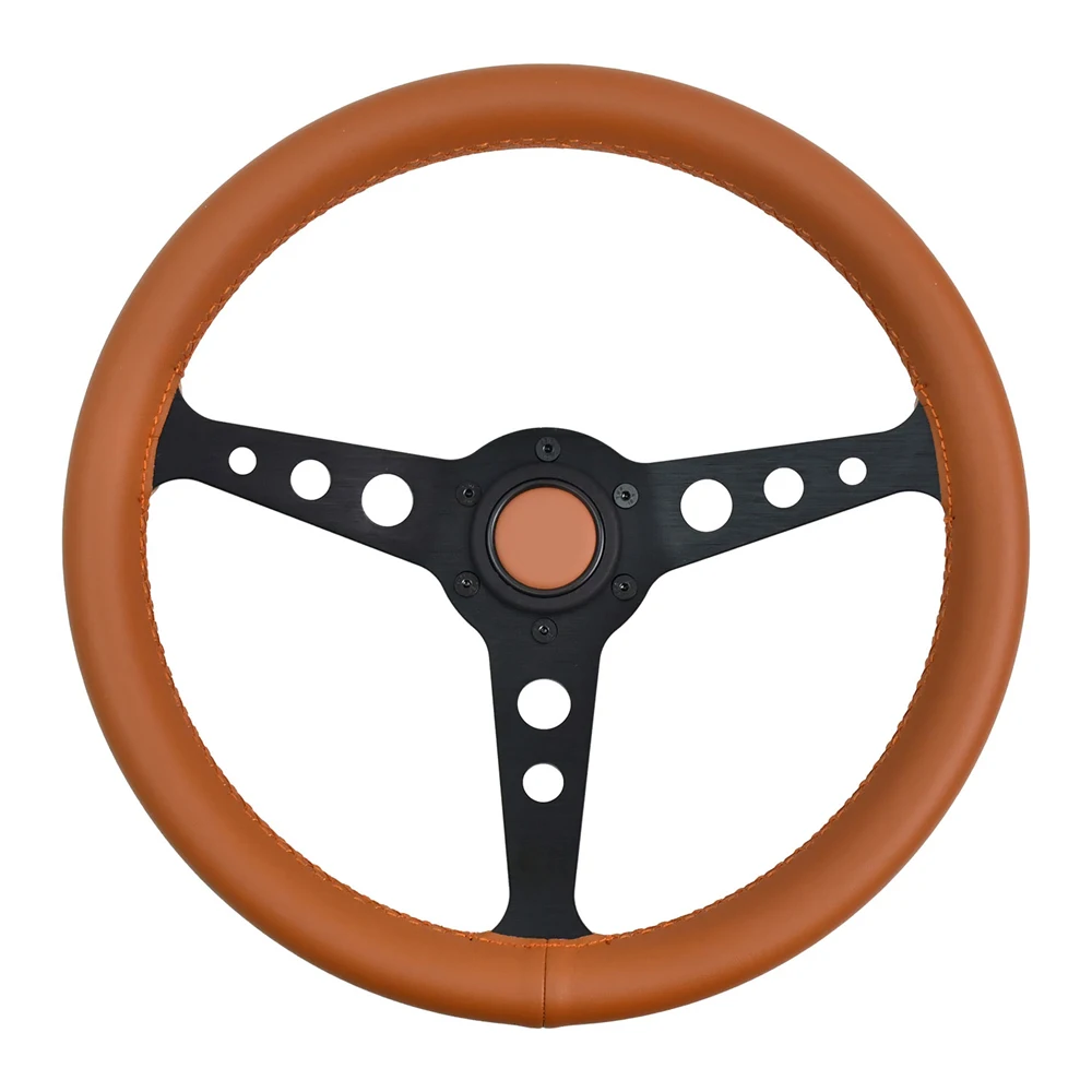 

Universal 350mm JDM Microfiber Material Steering Wheel Brown Stitch Flat 5mm Bracket Sports Steering Wheels for Game