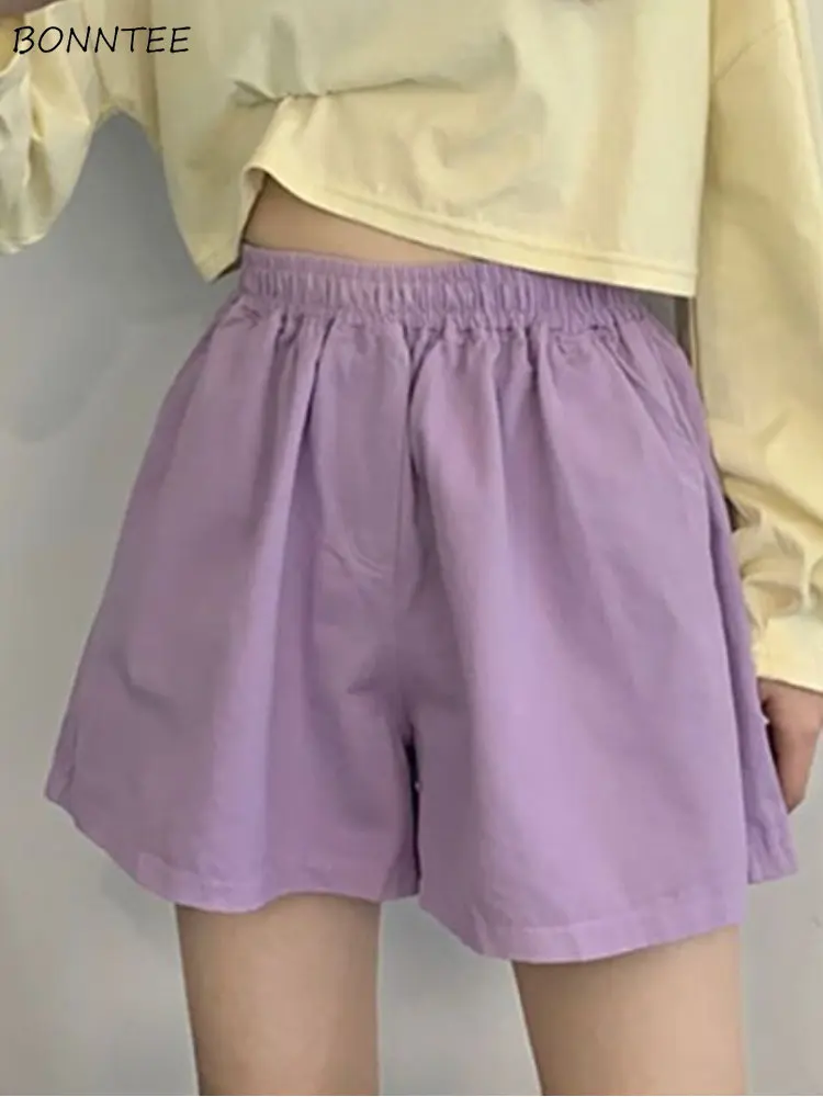 

Shorts Women Casual Chic Folds Solid Loose Students All-match Streetwear Candy Color Holiday Summer Ulzzang Office Daily Fashion