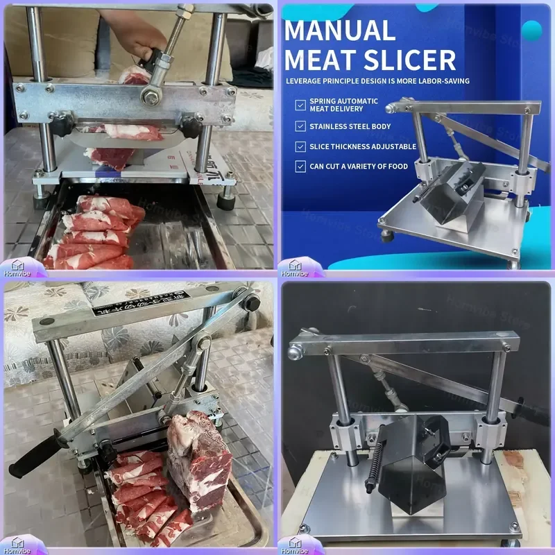 

Manual Meat Slicer for Frozen Beef Lamb Pork Fatty Meat Stainless Steel Lever Cutter Kitchen Food Processor Home Commercial
