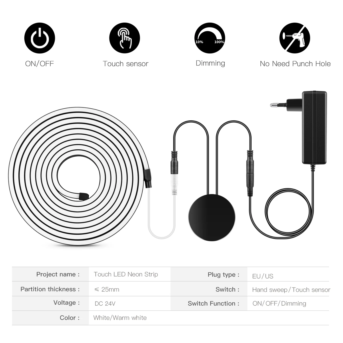 Dimmable LED Strip Touch Sensor Penetrating Switch Wood Panel Touch Switch Dimmer LED Light Lighting For Home Kitchen Cabinet