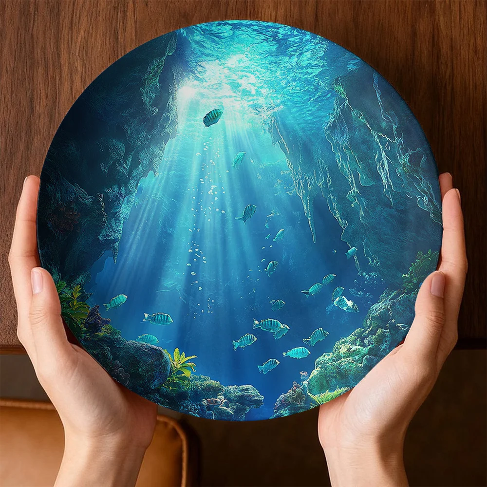 1pc Underwater Cave Scene Designed Decorative Plate, Novelty Fashionable Decor Plate for Wall And Table, Non-Food Contact,