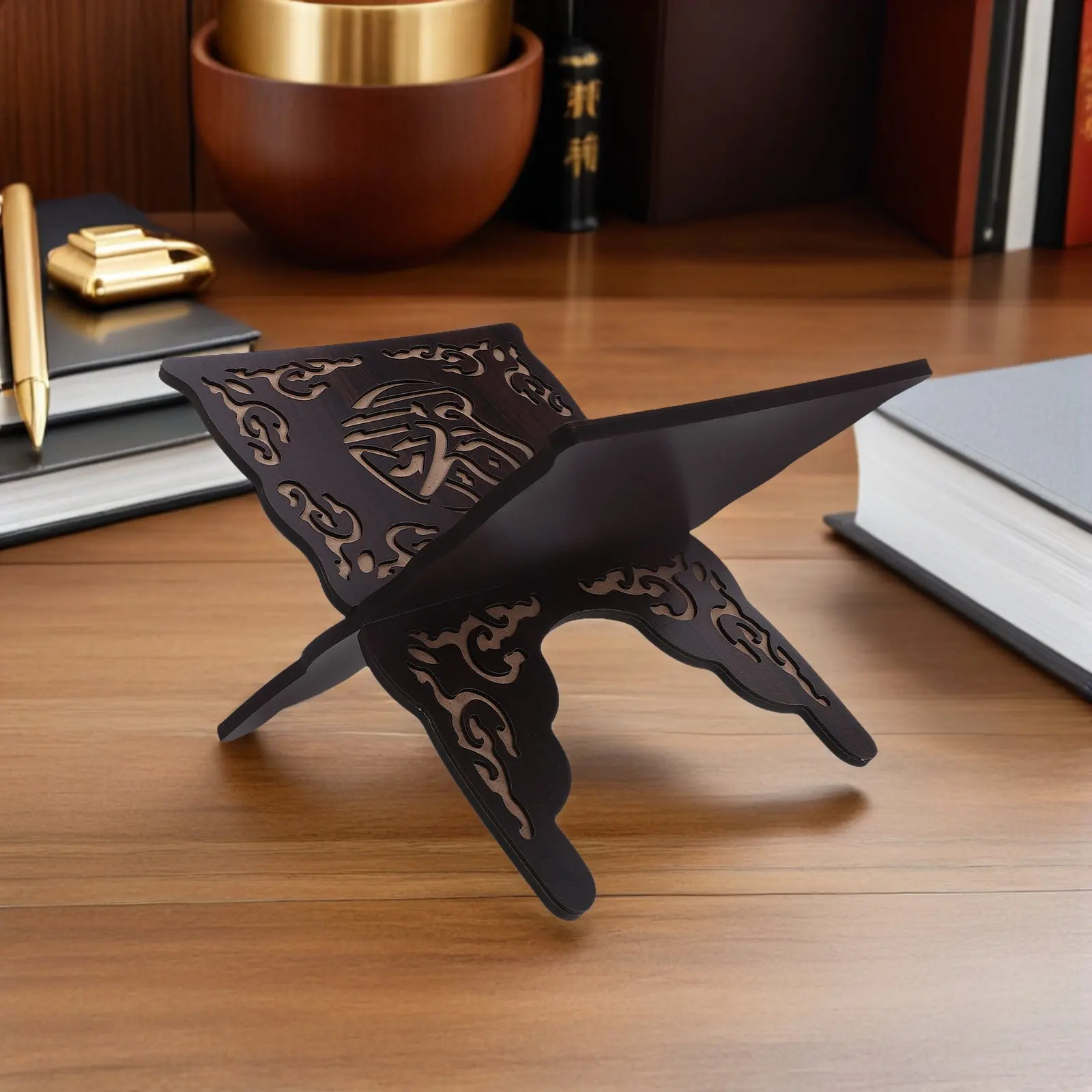 Wooden Holy Book Stand Quran Holder Book Stand with Intricate Carving Sturdy Desktop Reading Shelf for Prayer Books Bible