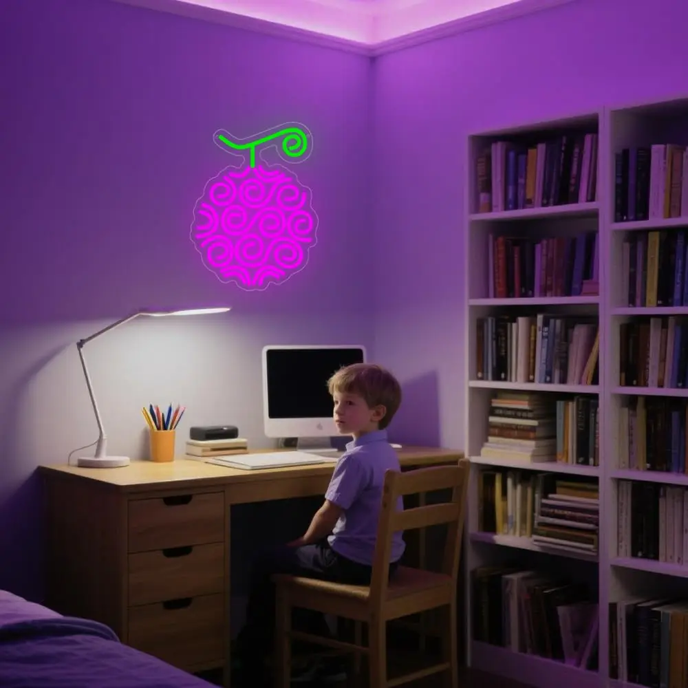 Sinal LED de fruta do diabo roxo - decoração de parede de néon de uma peça |   Ideal para casa, salas de jogos, bares, fãs |   Presente e decoração exclusivos de anime