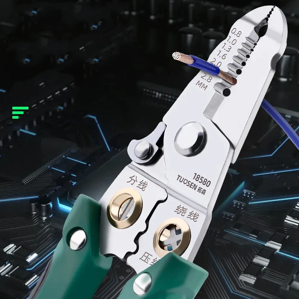 7 In 1 Electrician Pliers Wire Stripper Iron Copper Cable Cutter Wire Crimping Pliers Clamper Splitting Winding Electrician Tool