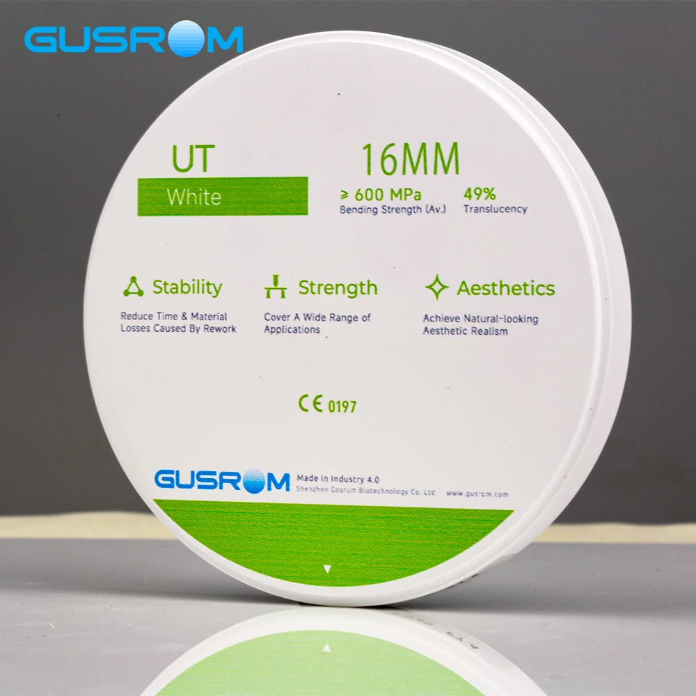 

GUSROM White Zirconia Block 98mm HT/UT Dental Zirconia Disc for CAD/CAM Staining Framework Crown Bridge Milling coping zirconia