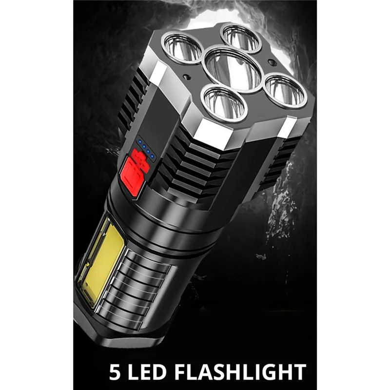 A44U 1 Set Super Bright Flashlight Ultra Powerful LED Torch Light Rechargeable Side Light 5LED Outdoor Flashlight For Camping