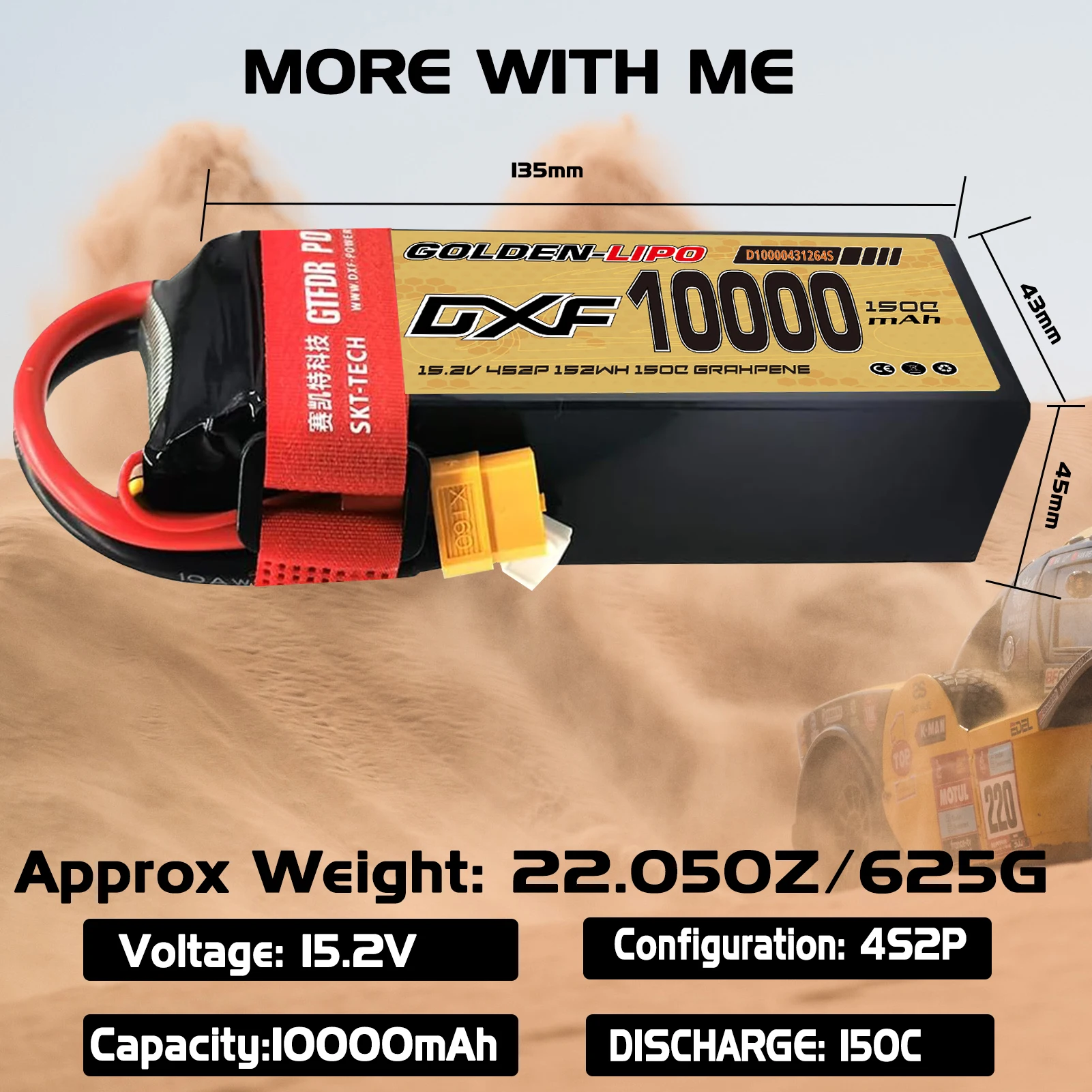 DXF 4S 리포 10000mAh 배터리 15.2V 150C XT60 플러그 하드케이스 RC 자동차 버기 트러기 오프로드 자동차 보트 트럭 비행기 UAV 레이싱용