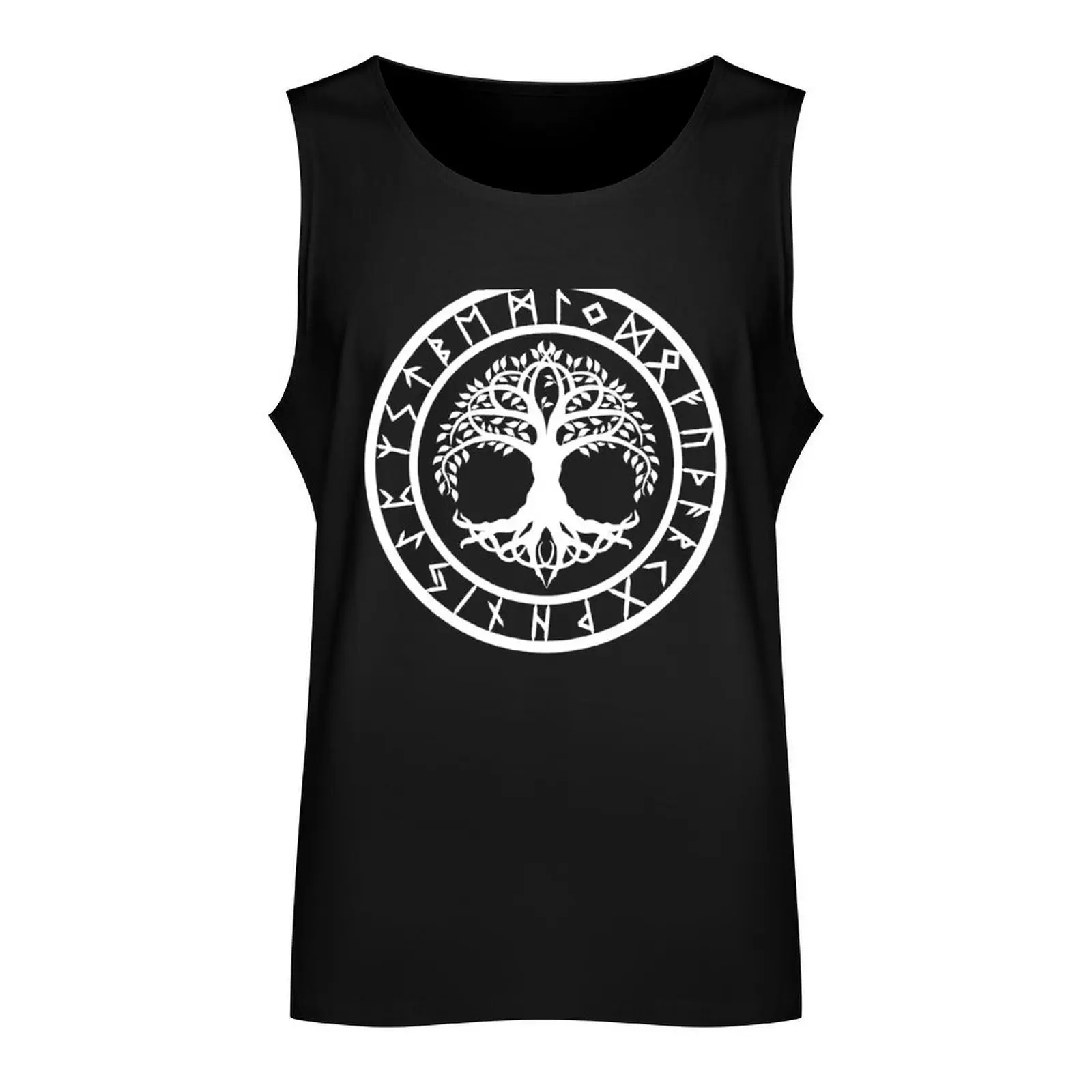 Yggdrasil Rune colete de regata círculo, camisas fofas masculinas, runa I, variante II, tops sem mangas