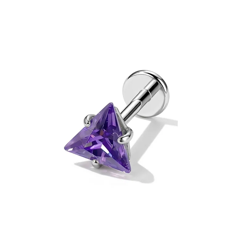 Triangle CZ Pink G23 Titanium Labret Studs, Cartilage Jewelry