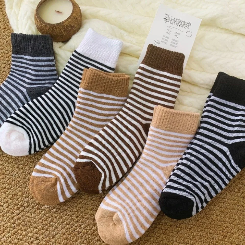 Thermal Fleece Lined Thick Crew Socks Striped Pattern Maternity Design Winter Warm Socks Soft Cozy Texture Cold Weather Ready