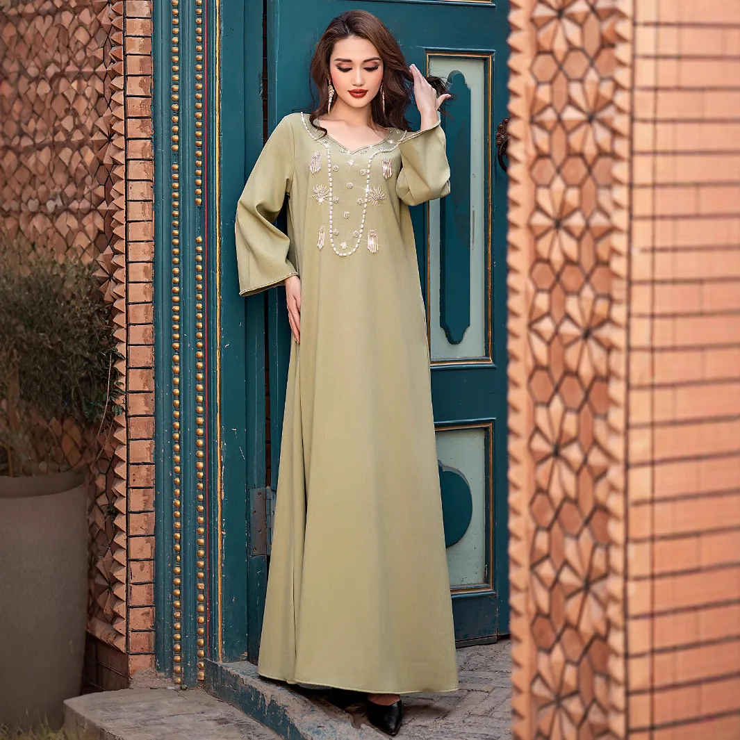 

Платье Ид для женщин Абая с v-образным вырезом и бриллиантами, вечерние длинные платья, мусульманский кафтан, халат Джалабия, Рамадан, Дубай, кафтан, Vestidos Largos