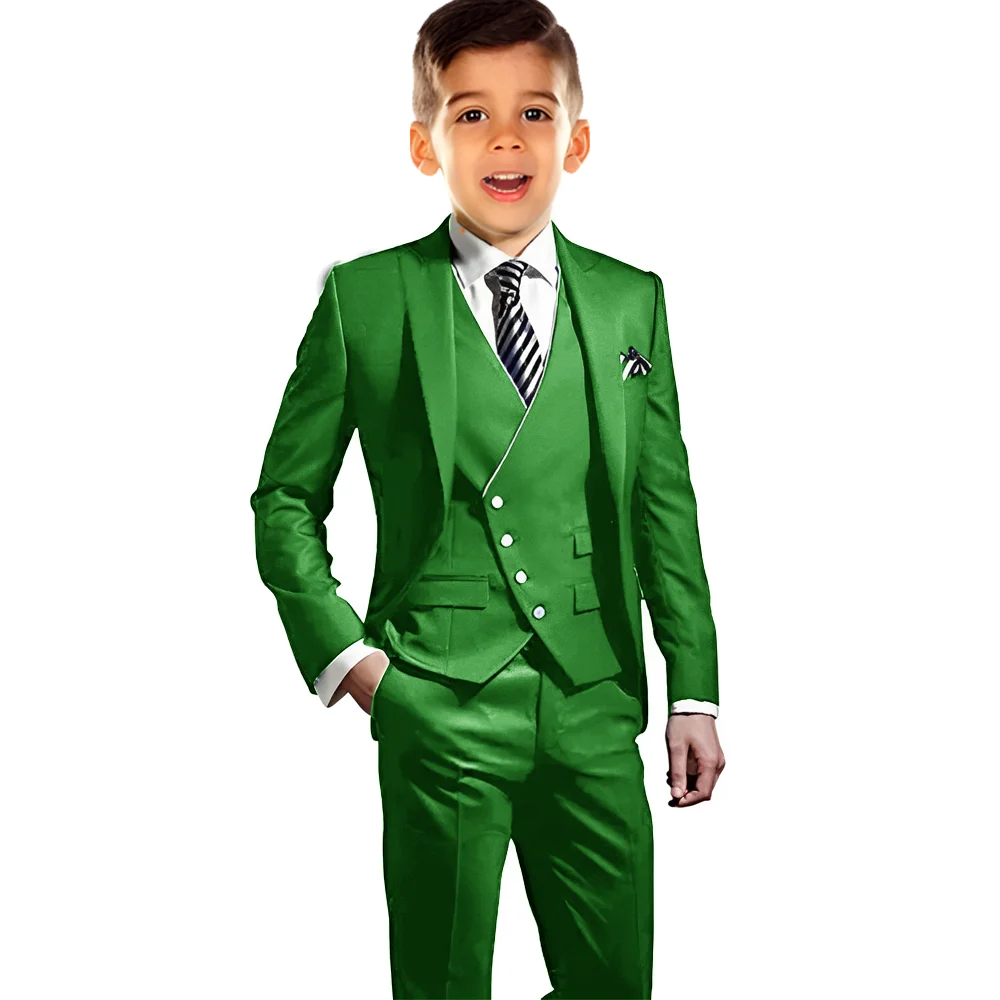 Boys Elegant Peak Lapel Suit Set 3 Pieces Birthday Party Outfit,Autumn Long Sleeve Tuxedo Wedding Guest Clothes,Plus Size Suits