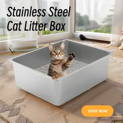Stainless Steel Litter Box Cat Toilet Anti Splashing Pet Supplies Cat Cleaning Basin Cat Sand Box Open Top Pet Litter Tray