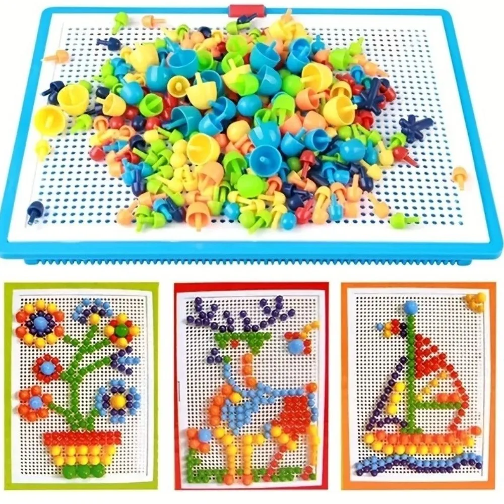 Colorful Mushroom Nail Building Blocks DIY Interactive Pegboard Set Color Cognition Creative Educational STEM Table Game