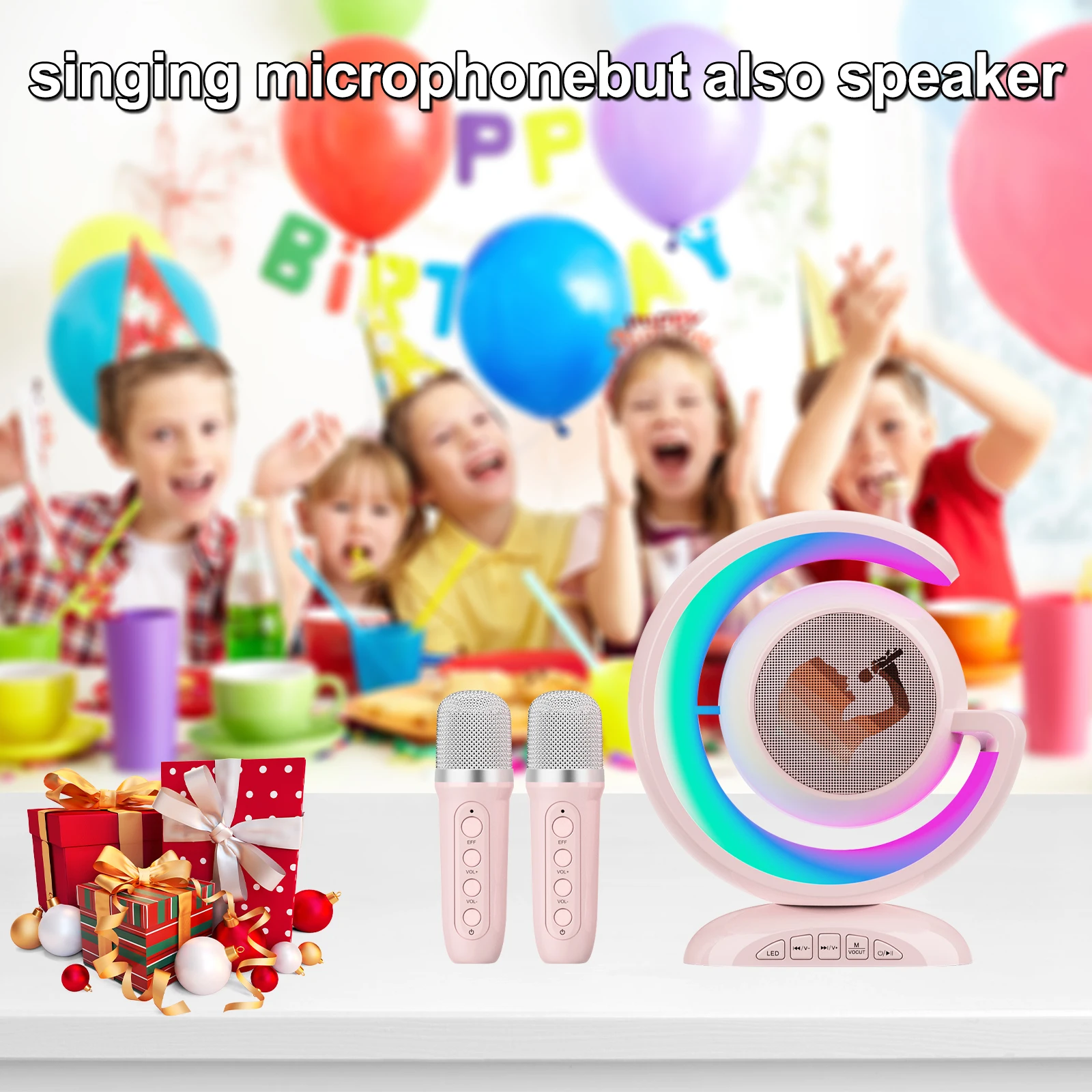 Microphone de karaoké Bluetooth sans fil pour enfants, 2 microphones sans fil, lumières LED, fête à la maison, cadeaux d'anniversaire pour enfants