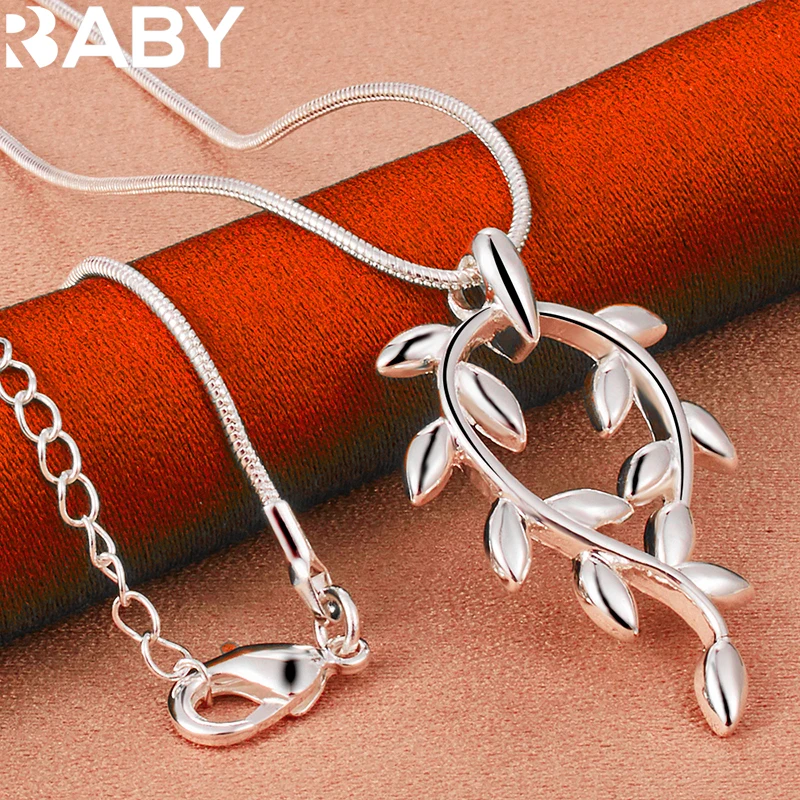 URBABY 925 Sterling Silver With 16-30 inch Chain Rattan Leaf Pendant Necklace For Women Men Wedding Party Gifts Fashion Jewelry