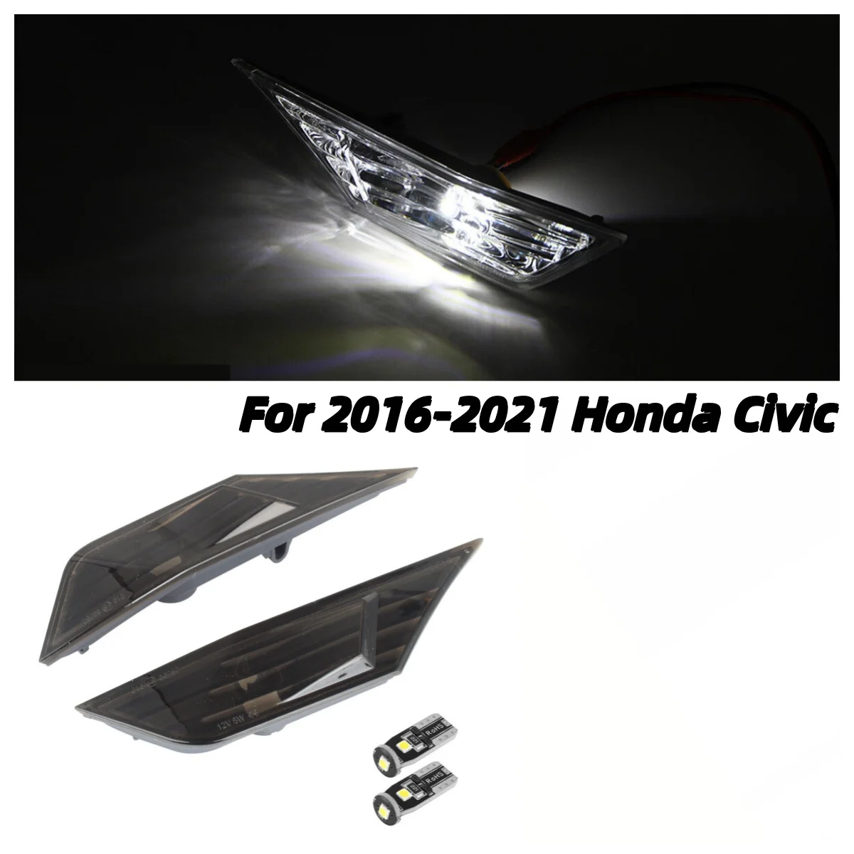 

2pcs For 2016-2021 Honda Civic Smoked LED Side Indicator Light Turn Signal Side Marker Lamps Assembly Durable ABS Car Lights
