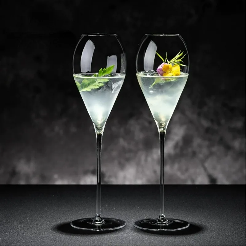 Tall Stemmed Cocktail Glass Clear Tulip Shaped Goblet Long Stem Champagne Wine Glass for Sparkling Drinks Home Bar Tools