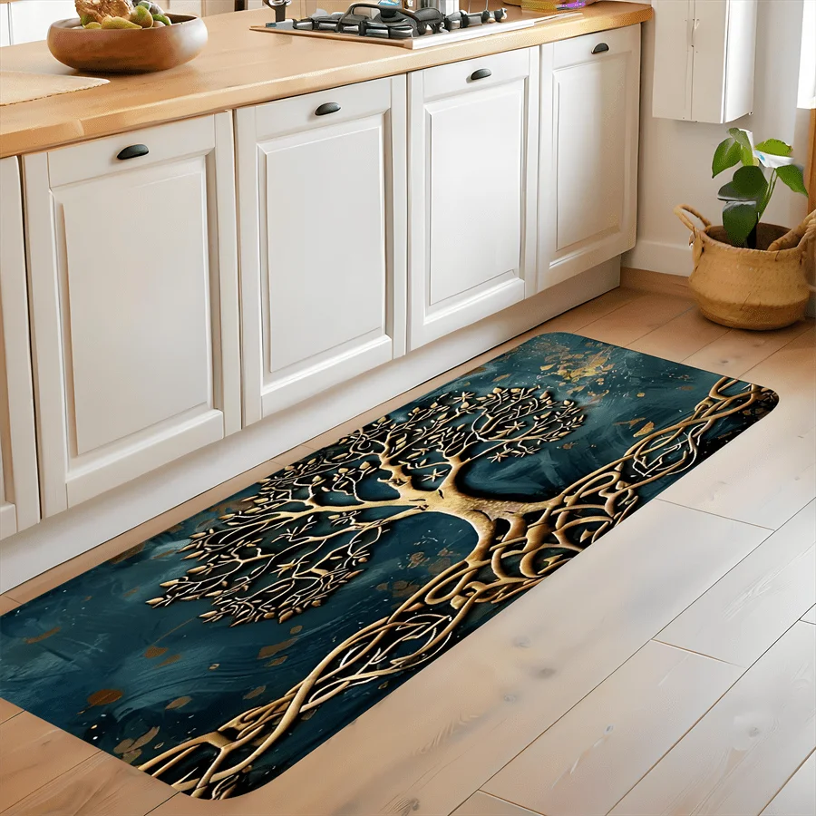 Dark Green Background Christmas Wreath Stag Deer Pine Cone Red Berry Snowflake Glowing Light Forest Print Long Runner Rug