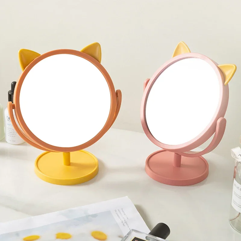 Round Makeup Mirror Baby Portable Compact Vanity Mirror Round Bedroom Creative Espejo Maquillaje Luz Room Decoration Aesthetic