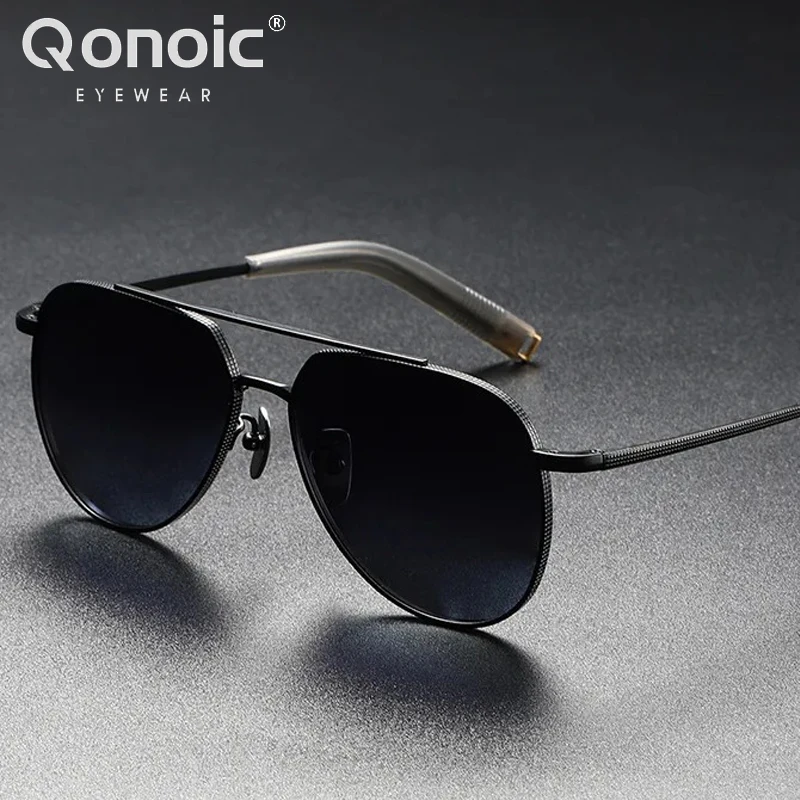 

QONOIC Pure Titanium Polarized Aviator Sunglasses For Men Lightweight Pilot Sun Glasses Driving Outdoor Shades UV400 AT50005