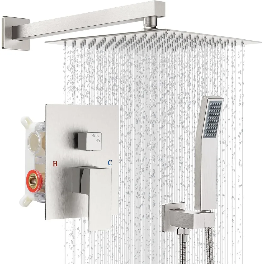 

10 Inch Round Rainfall Shower Head and Single Handle Wall Mount Shower System Set