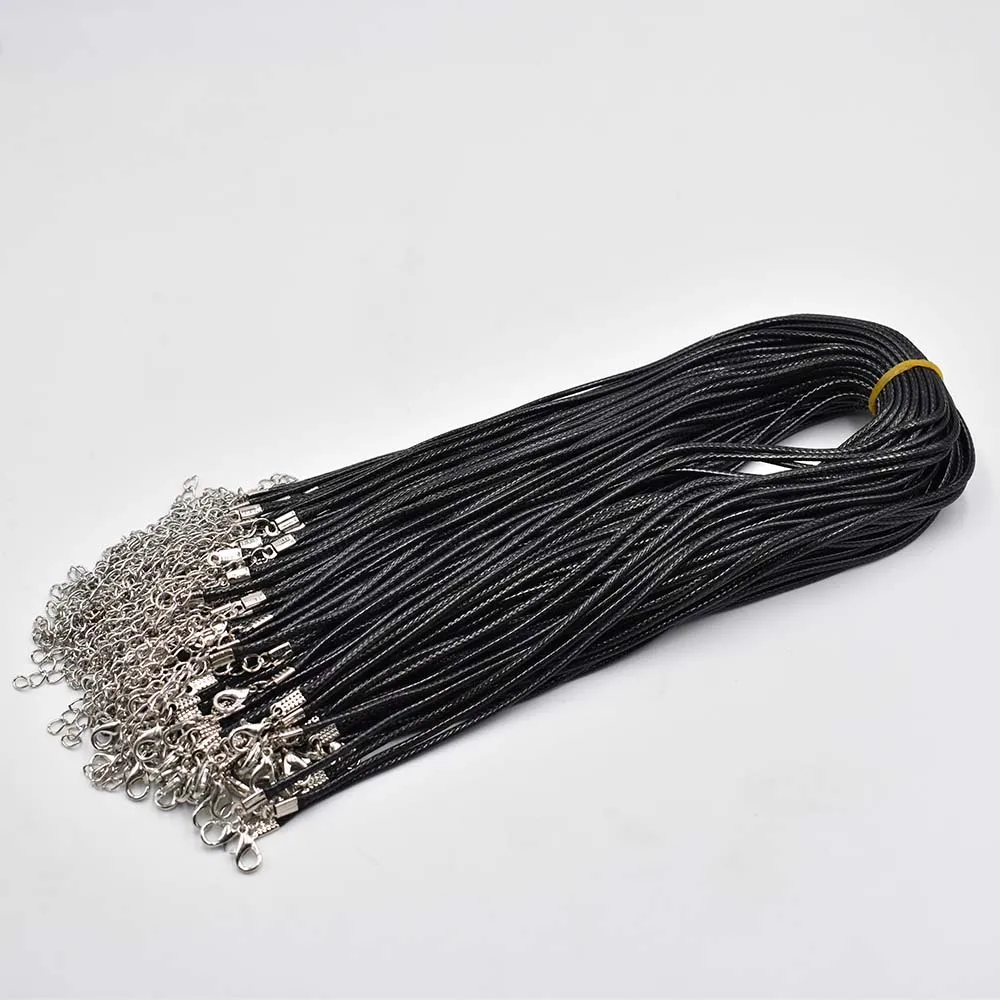 Großhandel 1,5mm 2mm 45cm 60cm Schwarze gemischte Wachslederschnur Halskette Seilkette Karabinerverschluss DIY Schmuckzubehör 100 Stück/Lot – Detail 6