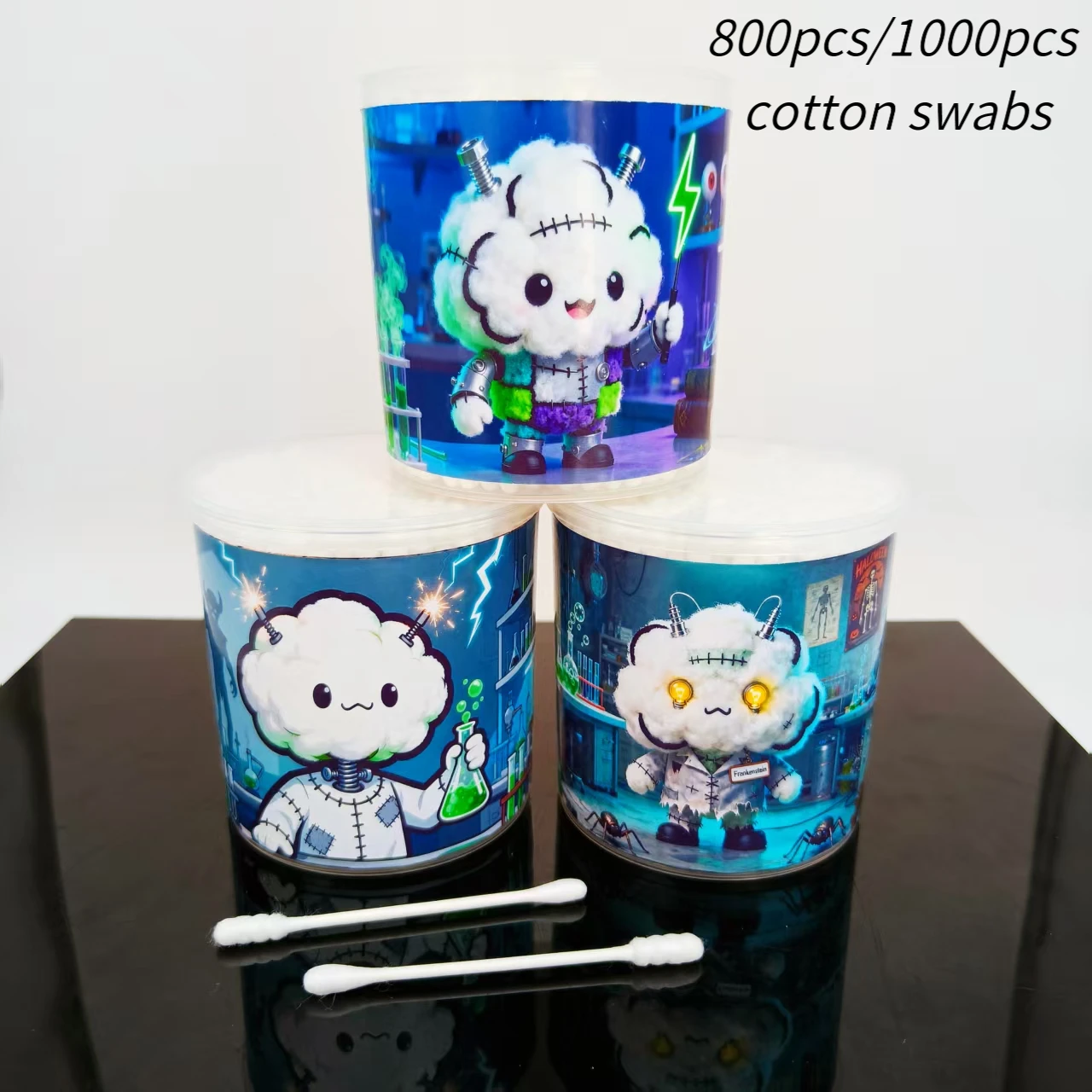 800 Stück/1000 Stück Wissenschaftslabor-Themenmuster Wattestäbchen Stick weißer Zylinder Box Wattestäbchen