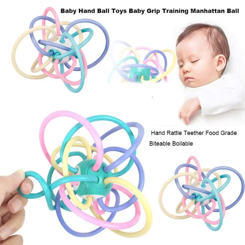 New Food Grade Baby Hand Ball 2 Sizes Plastic Baby Grip Training Toys Biteable Boilable Manhattan Ball