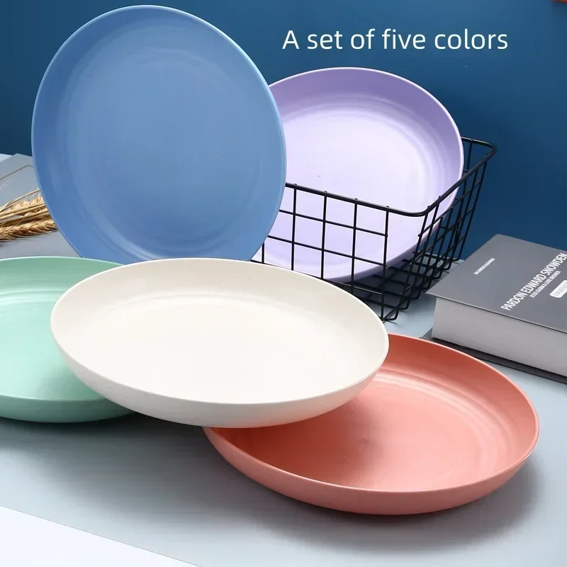 

5-piece Nordic Wheat Straw Plates Set - Fruit Plate, Vegetable Plate, Plastic Melamine Plate, Nut Plate, Tableware, Large Plates