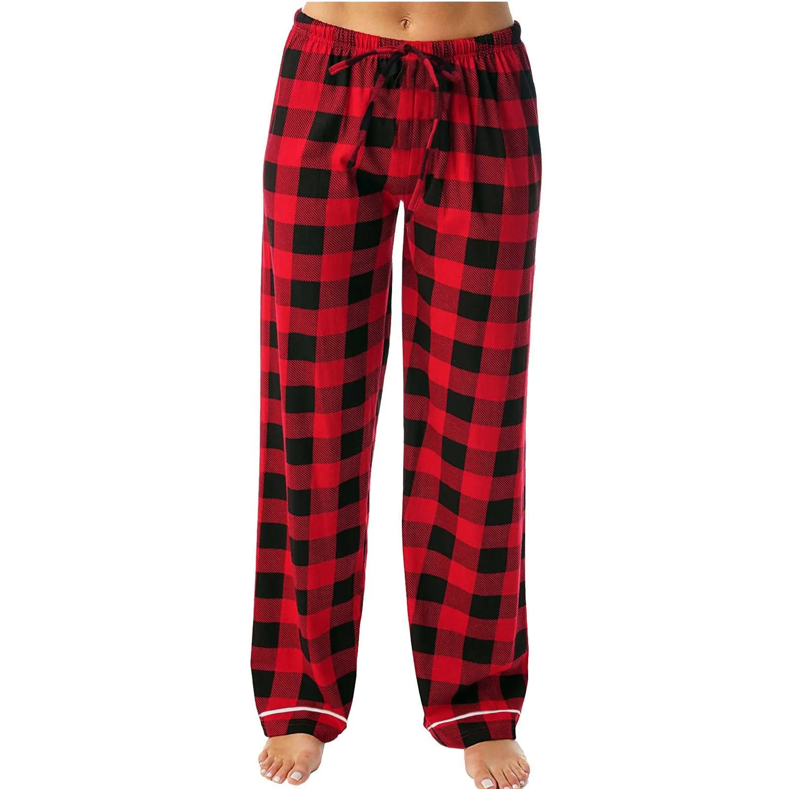 Herbst Winter Rot Schwarz Plaid Gedruckt Hosen Frauen Weihnachten Pyjama Hosen Gerade Casual Hosen Kleidung Streetwear Hosen