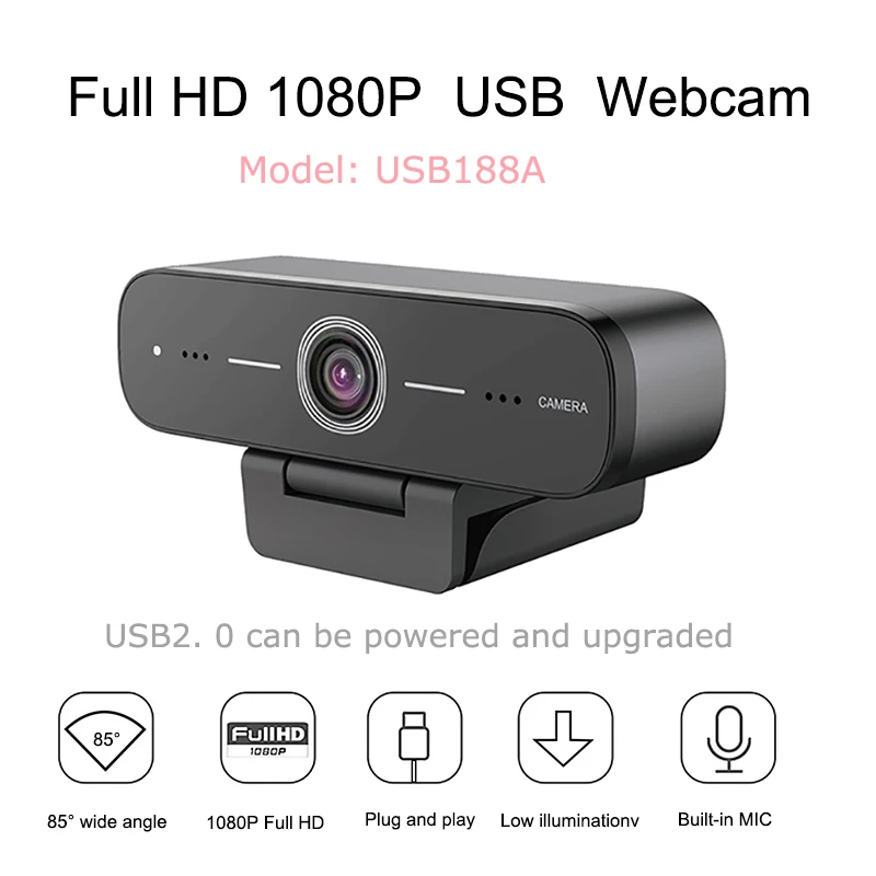 

USB Web Camera 2MP HD Webcam with Microphone Plug Play 1080p/30fps Laptop Face Cam for Zoom/Skype/Teams, PC Video Conference