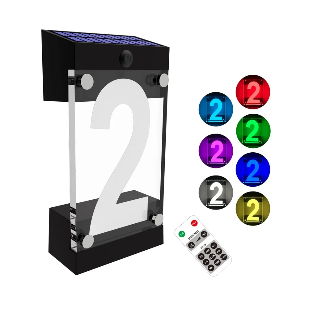 Solar 3D Acrylic House Number Address Sign Night Lamp With Remote Controller For Garden Yard Street