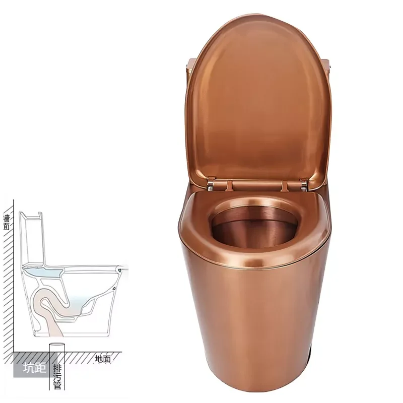 Steel Rose Gold Toilet Bowl Floor Mounted One Pieces Wc Toilet Set