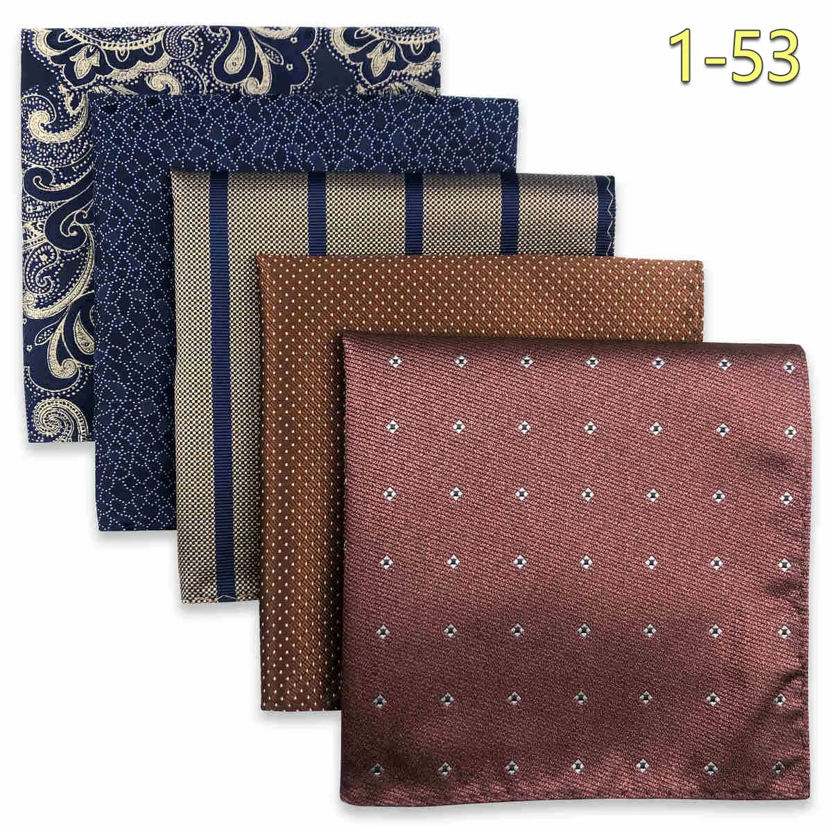 5 Pack Set Men's Pocket Square Handkerchief, Assorted Designs