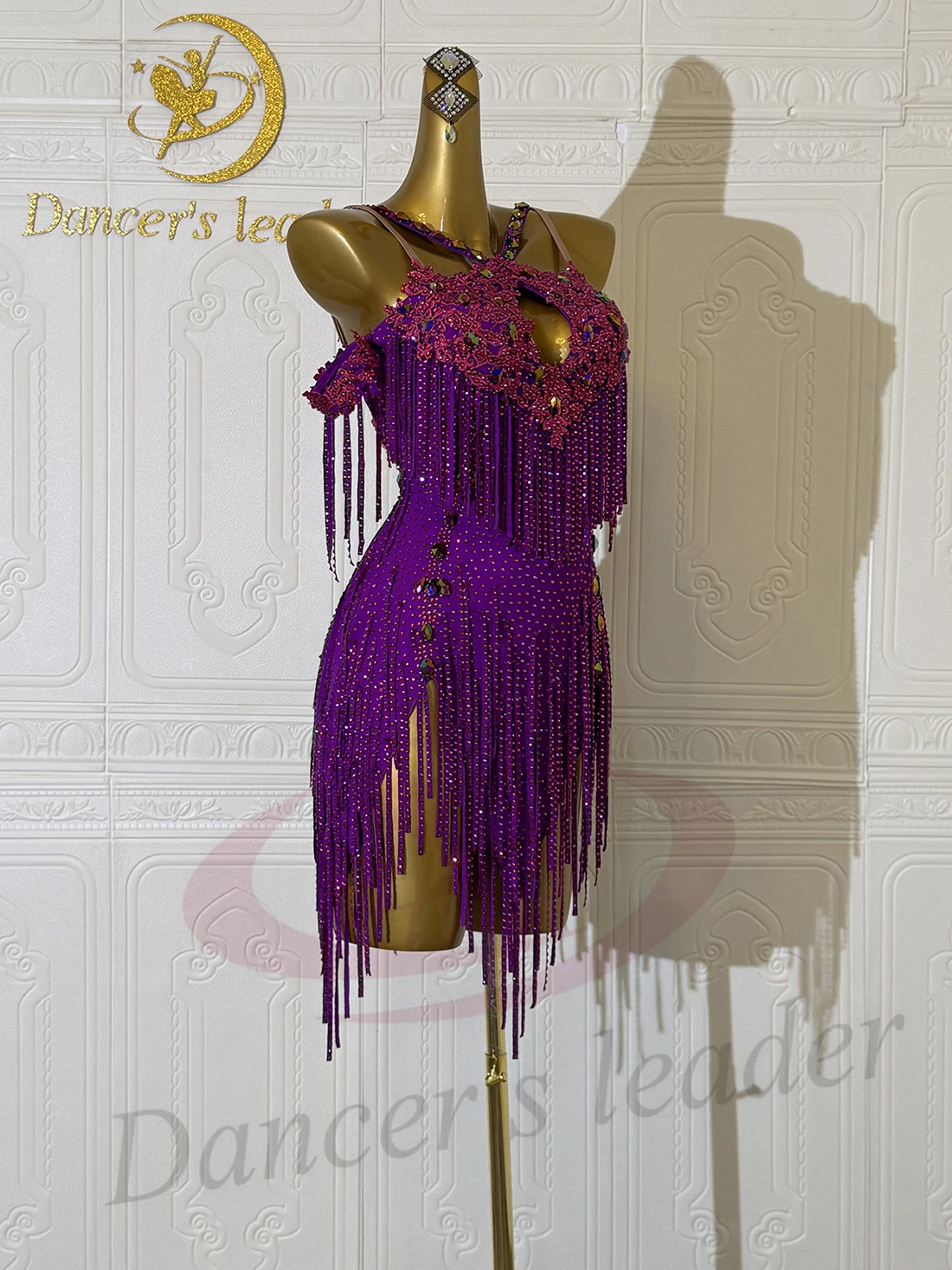 Robe de danse latine AB Stone pour femmes et enfants, haut de gamme, personnalisée, violette, brodée, noire, robe de spectacle de piscine Samba