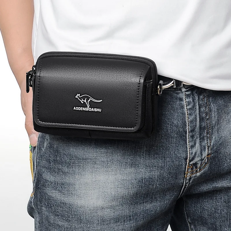 Leather Fashion Phone Pouch Belt Bag Shoulder Crossbody Waist Pack Vintage Outdoor Multi-function Mens Leisure Hanging Waist Bag image 5