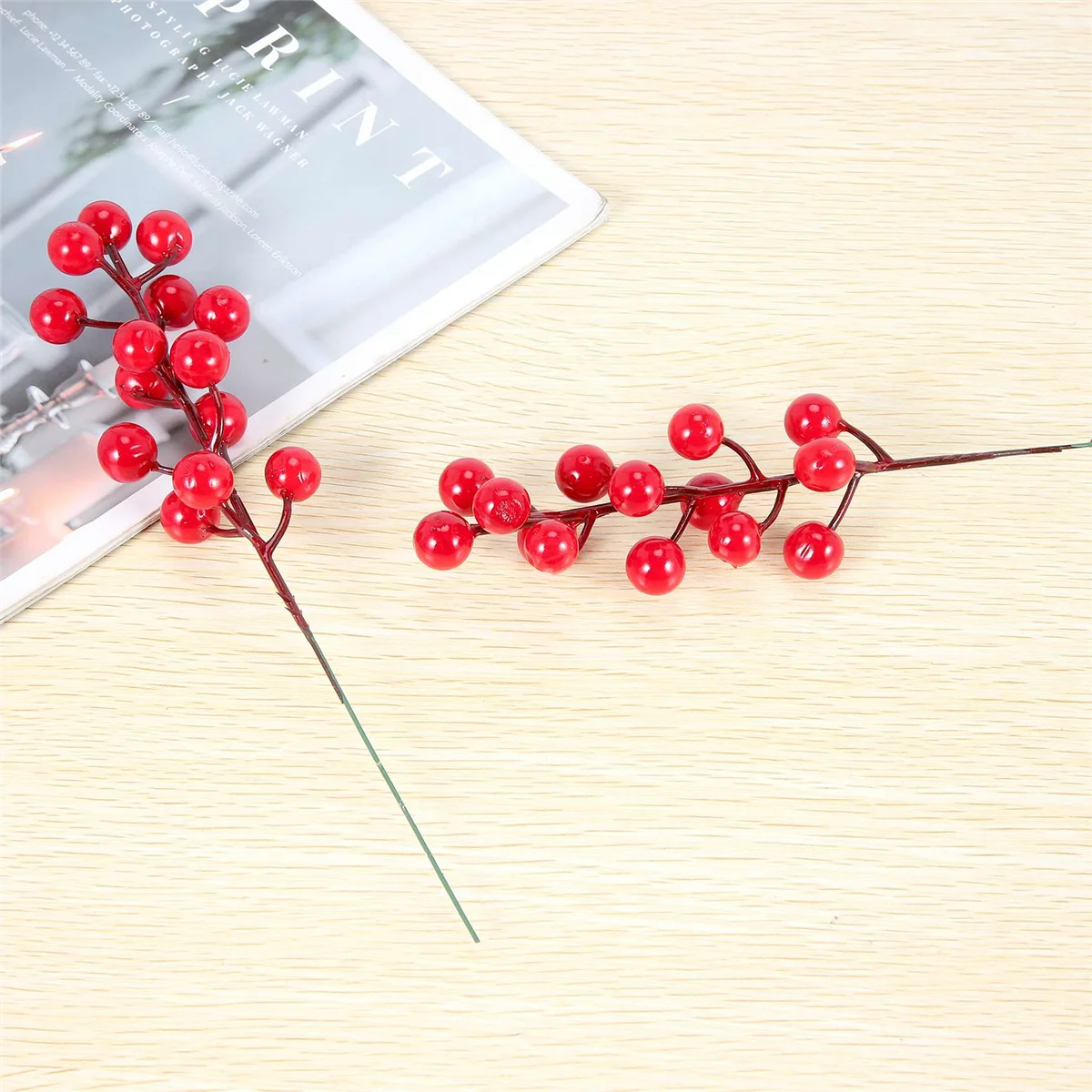 Red Berry Stems,24 Pack 7.9 Inch Artificial Christmas Berries Holly Picks Branch for Christmas Tree,DIY Wreath,Party