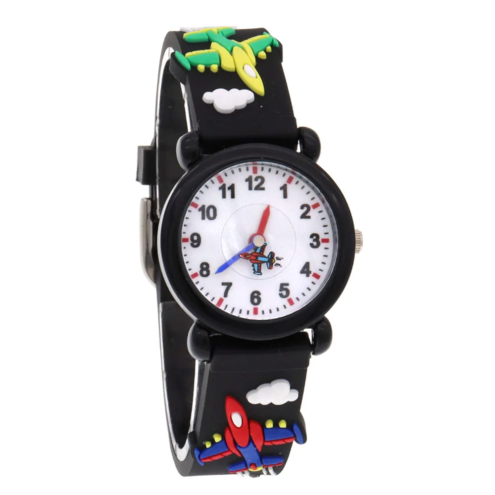 

Kids Watches Silicone Strap Cartoon Fighter Plane Second Hands Children Wrist Watch Clock reloj infantil black watches for girls