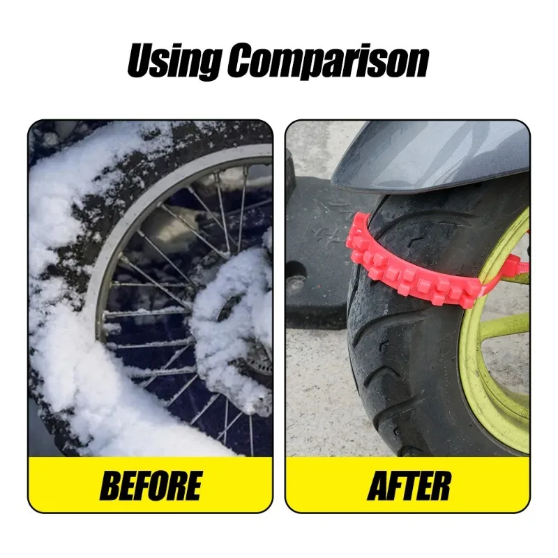 5-1pcs Anti-Skid Snow Chains for Motorcycles Bicycles Winter Tire Wheels Non-slip Cable Ties Motorbike Emergency Tire Chain Tool