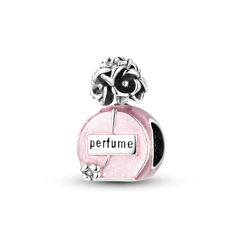 Rosa Charms Original 925 Sterling Silber Herz Schleife Parfüm Flasche Charms Perlen Anhänger Fit Armband DIY Frauen Schmuck Machen