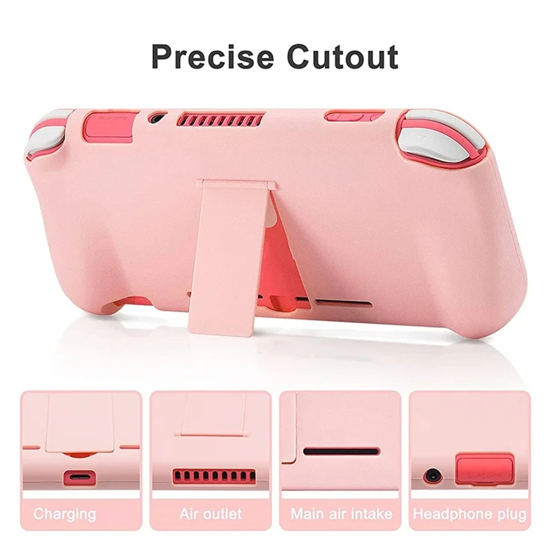 Étui de protection rose pour console de jeux Nintendo Switch Lite avec support, étui rigide, support de déclinaison