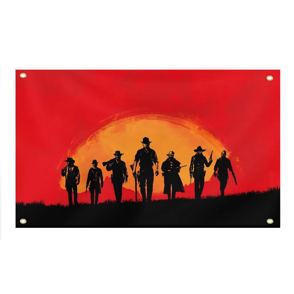 Red Sunset Cowboy Game Background Flag  Yard Signs Home Decor Hanging Poster for College Room Man Cave Welcome